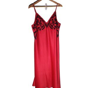 Natori Maxi Slip Dress Womens Large Red Satin Y2K Flowy Elegant Fiery Siren